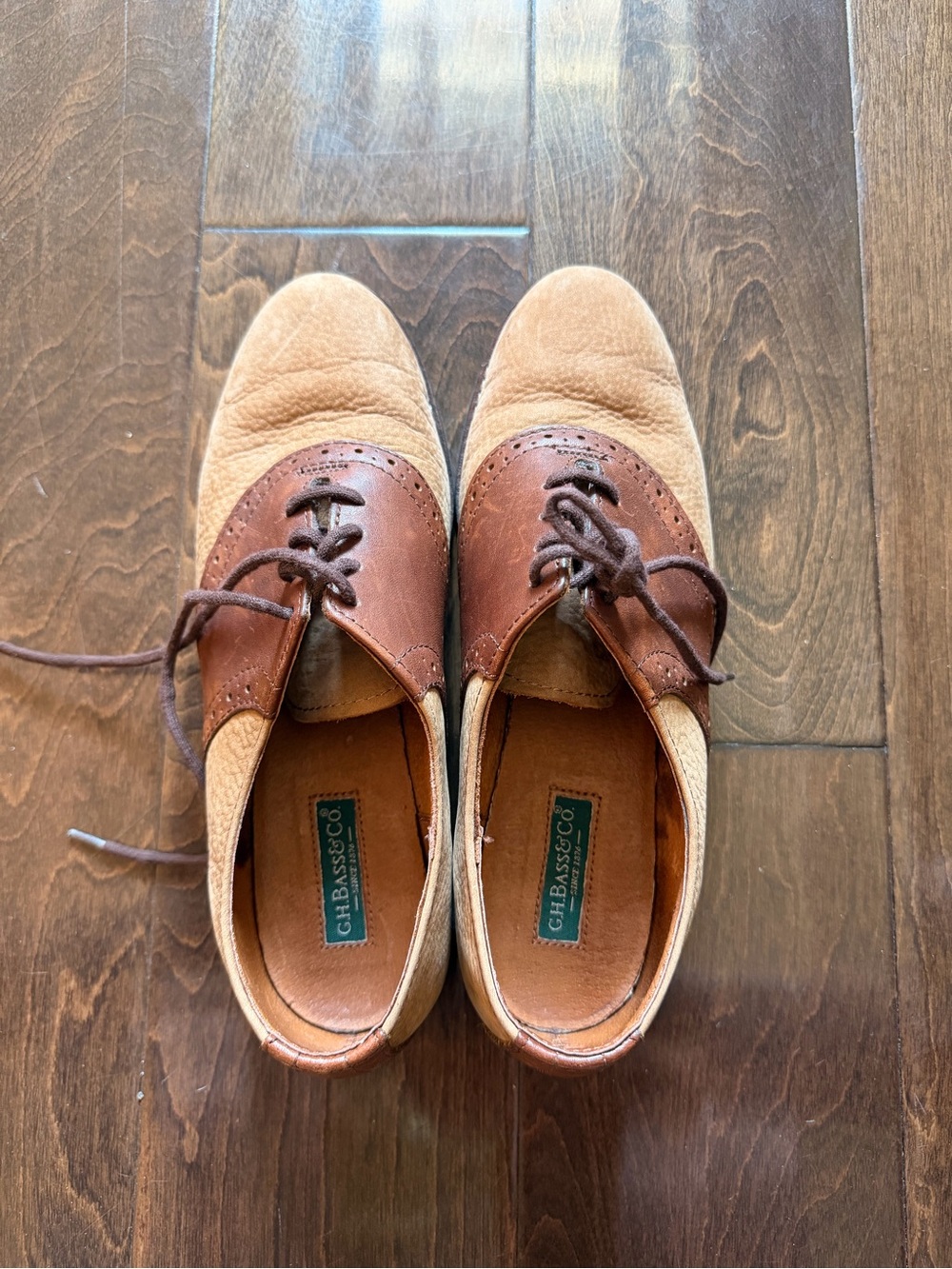 G.H. Bass & Co. Women’s Two-Tone Brown Suede & Leather Wingtip Oxfords